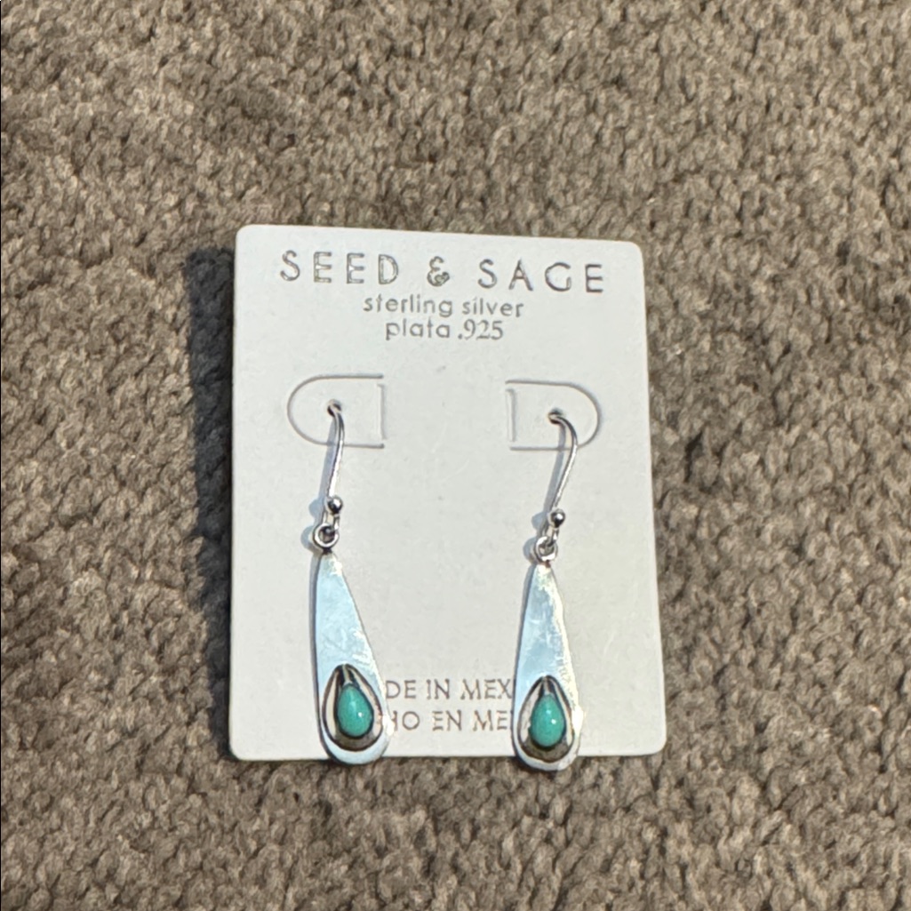 Seed & Sage Sterling Silver Turquoise Teardrop Dangle Earrings .925 Boho
